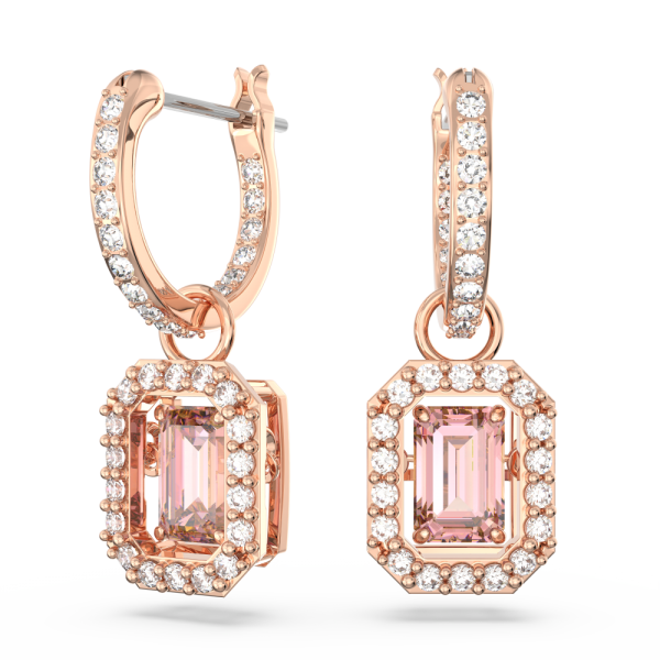 Brincos Swarovski Compridos Millenia Lapidação Octogonal Rosa Lacado a Rosa Dourado A