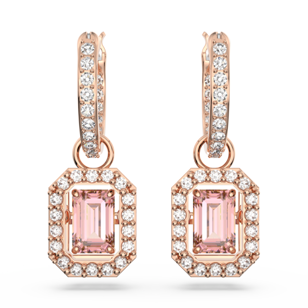 Brincos Swarovski Compridos Millenia Lapidação Octogonal Rosa Lacado a Rosa Dourado A