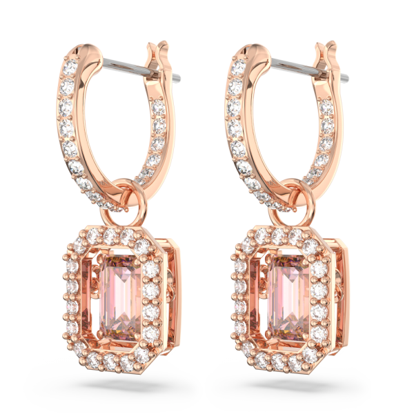 Brincos Swarovski Compridos Millenia Lapidação Octogonal Rosa Lacado a Rosa Dourado A