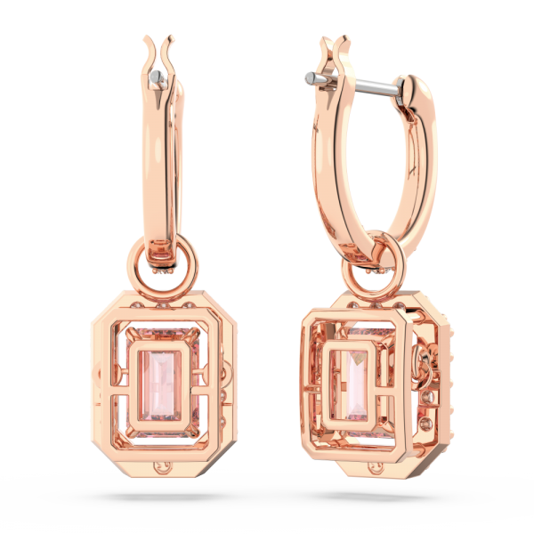 Brincos Swarovski Compridos Millenia Lapidação Octogonal Rosa Lacado a Rosa Dourado A