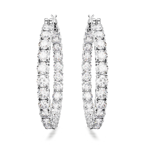 Brincos Swarovski Argola Matrix Lapidação Redonda Brancos Lacado a Ródio