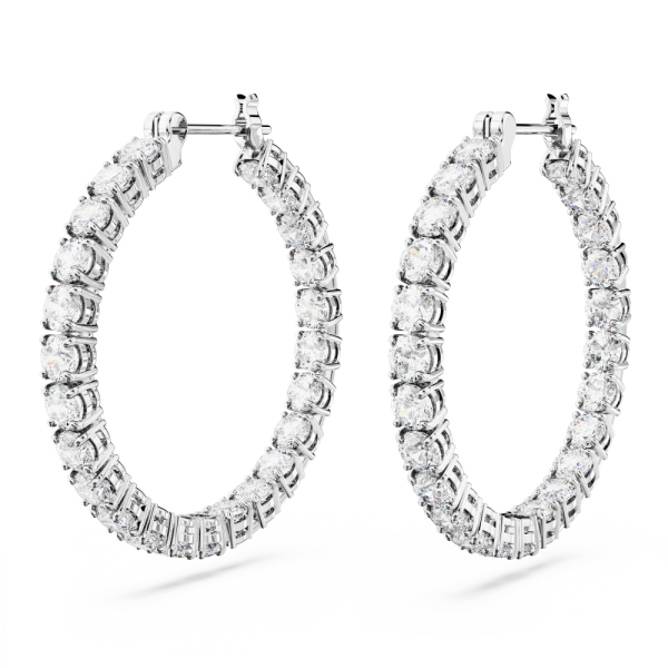 Brincos Swarovski Argola Matrix Lapidação Redonda Brancos Lacado a Ródio