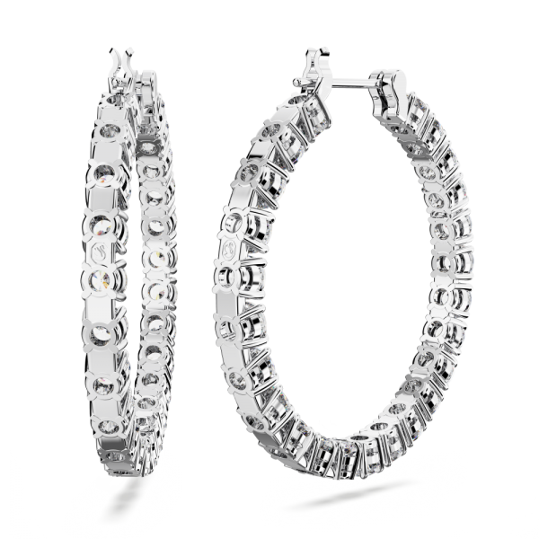 Brincos Swarovski Argola Matrix Lapidação Redonda Brancos Lacado a Ródio