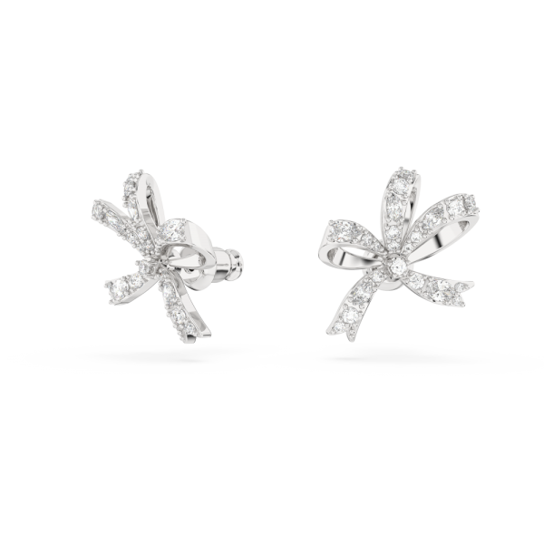 Brincos Swarovski Stud Volta Laço Pequenos Branco Lacado a Ródio