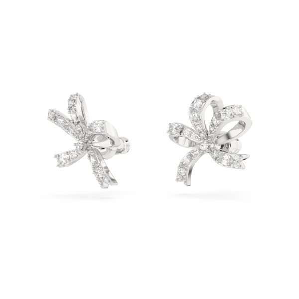 Brincos Swarovski Stud Volta Laço Pequenos Branco Lacado a Ródio