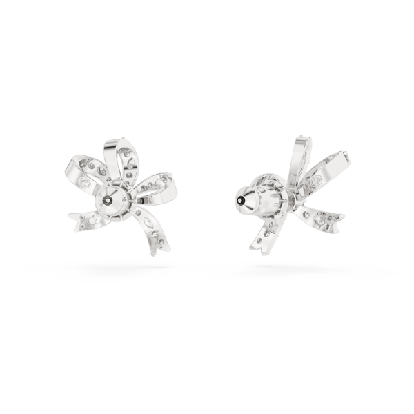 Brincos Swarovski Stud Volta Laço Pequenos Branco Lacado a Ródio