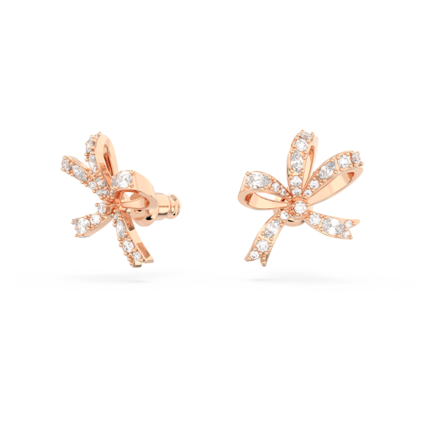 Brincos Swarovski Stud Volta Laço Pequenos Branco Lacado a Rosa Dourado