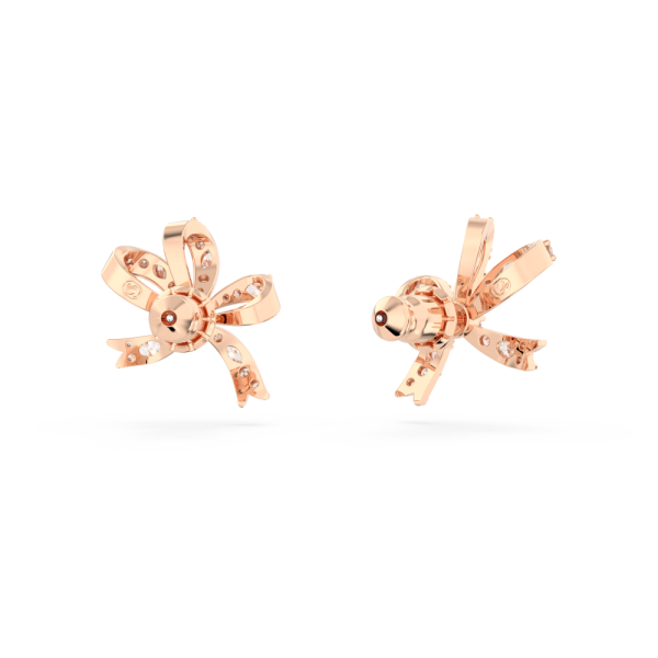 Brincos Swarovski Stud Volta Laço Pequenos Branco Lacado a Rosa Dourado