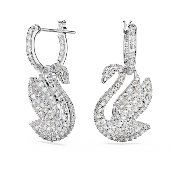 Brincos Swarovski Compridos Iconic Swan Cisne Branco Lacado a Ródio