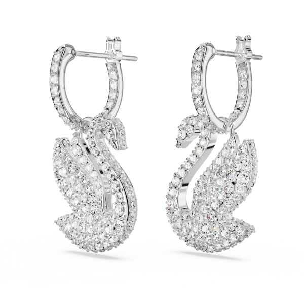 Brincos Swarovski Compridos Iconic Swan Cisne Branco Lacado a Ródio