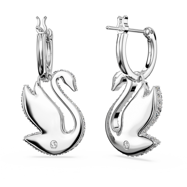 Brincos Swarovski Compridos Iconic Swan Cisne Branco Lacado a Ródio