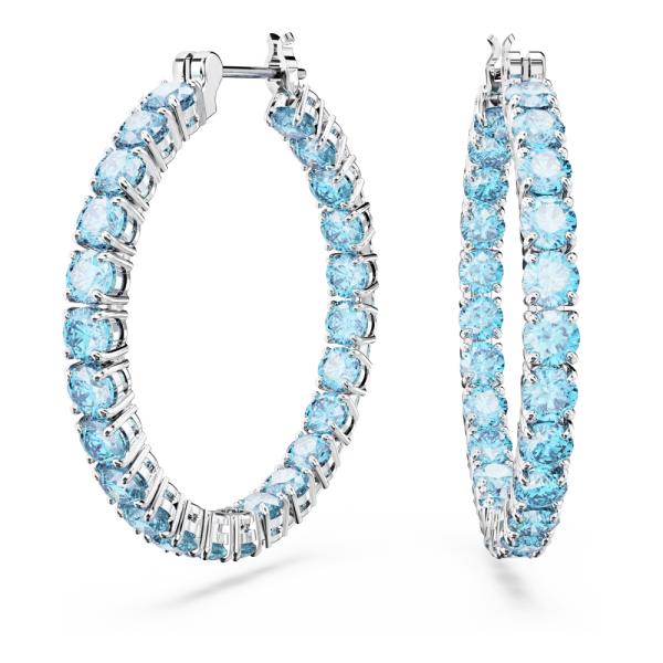 Brincos Swarovski Argola Matrix Lapidação Redonda Azul Lacado a Ródio