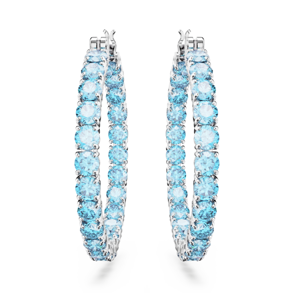 Brincos Swarovski Argola Matrix Lapidação Redonda Azul Lacado a Ródio