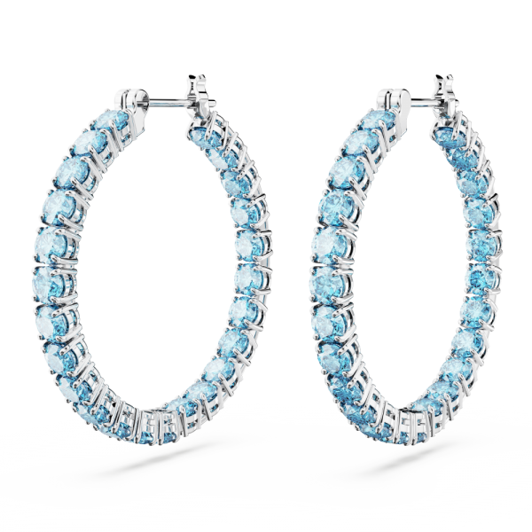 Brincos Swarovski Argola Matrix Lapidação Redonda Azul Lacado a Ródio