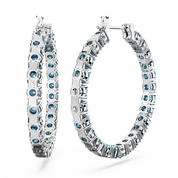 Brincos Swarovski Argola Matrix Lapidação Redonda Azul Lacado a Ródio