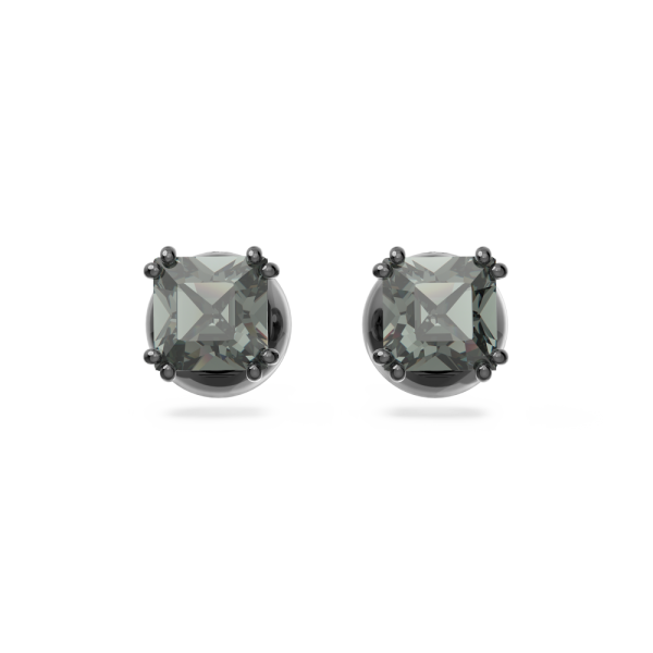 Brincos Swarovski Stud Millenia Lapidação Quadrada Pretos Lacada a Ródio
