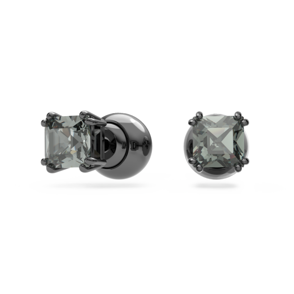 Brincos Swarovski Stud Millenia Lapidação Quadrada Pretos Lacada a Ródio