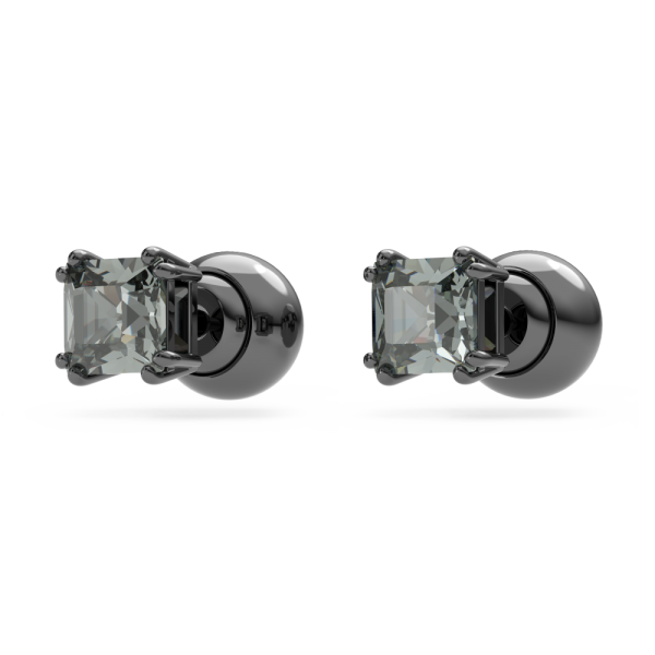 Brincos Swarovski Stud Millenia Lapidação Quadrada Pretos Lacada a Ródio