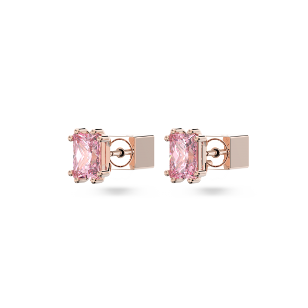 Brincos Swarovski Stud Stilla Lapidação Cushion Rosa Lacado a Rosa Dourado