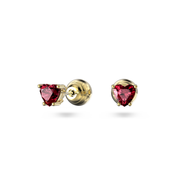 Brincos Swarovski Stud Stilla Coração Vermelhas Lacado a Dourado