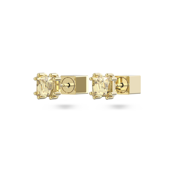 Brincos Swarovski Stud Stilla Lapidação Cushion Amarelo Lacado a Dourado