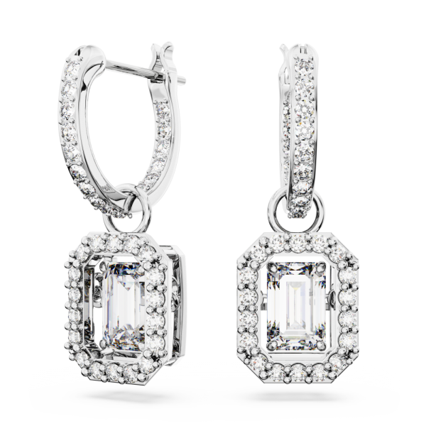 Brincos Swarovski Compridos Millenia Lapidação Octogonal Branco Lacado a Ródio