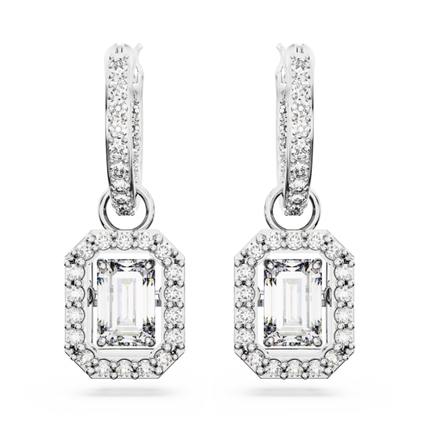 Brincos Swarovski Compridos Millenia Lapidação Octogonal Branco Lacado a Ródio