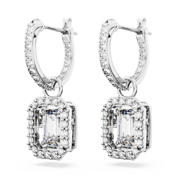 Brincos Swarovski Compridos Millenia Lapidação Octogonal Branco Lacado a Ródio