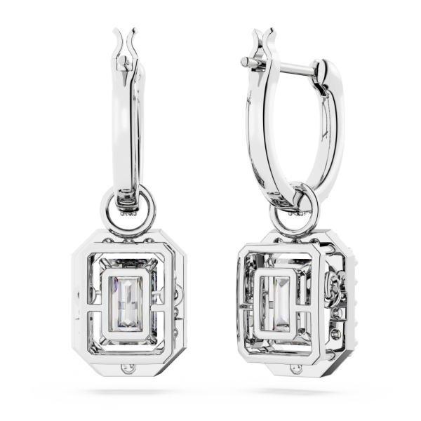Brincos Swarovski Compridos Millenia Lapidação Octogonal Branco Lacado a Ródio