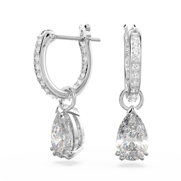 Brincos Swarovski Argola Millenia Lapidação Pera Brancos Lacado a Ródio
