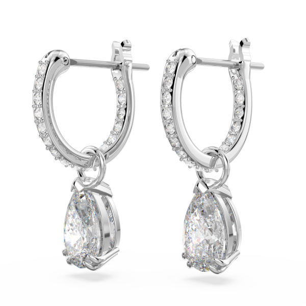 Brincos Swarovski Argola Millenia Lapidação Pera Brancos Lacado a Ródio