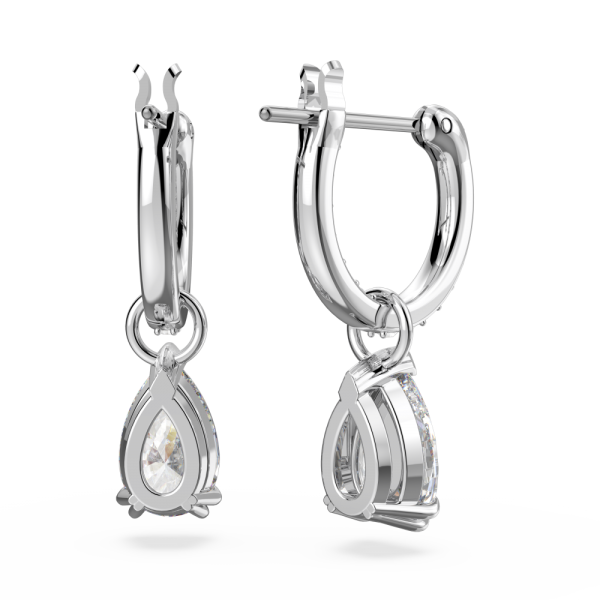 Brincos Swarovski Argola Millenia Lapidação Pera Brancos Lacado a Ródio
