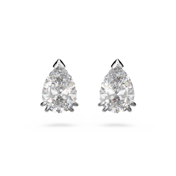 Brincos Swarovski Stud Millenia Lapidação Pera Branco Lacado a Ródio