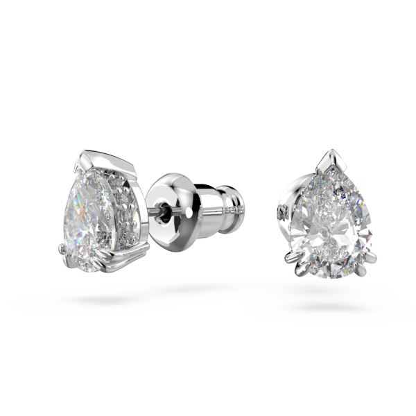 Brincos Swarovski Stud Millenia Lapidação Pera Branco Lacado a Ródio