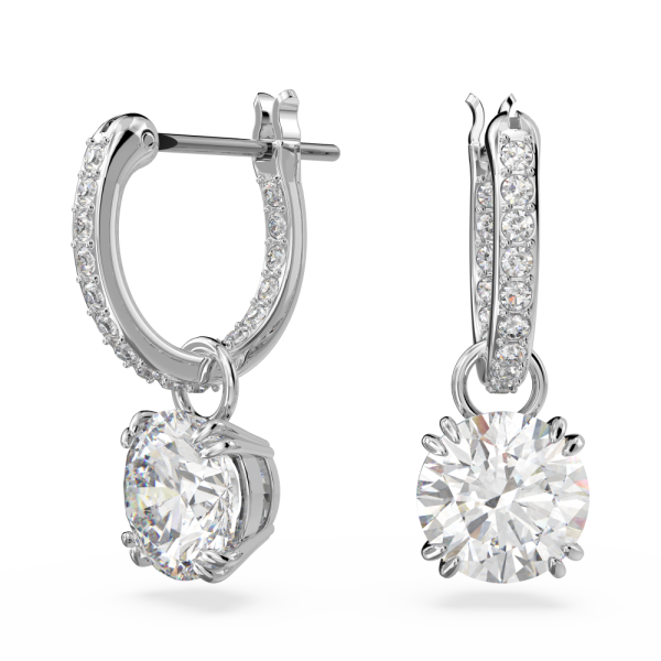 Brincos Swarovski Compridos Constella Lapidação Redonda Branco Lacado a Ródio