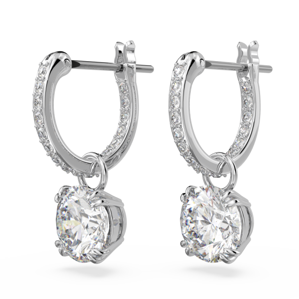 Brincos Swarovski Compridos Constella Lapidação Redonda Branco Lacado a Ródio