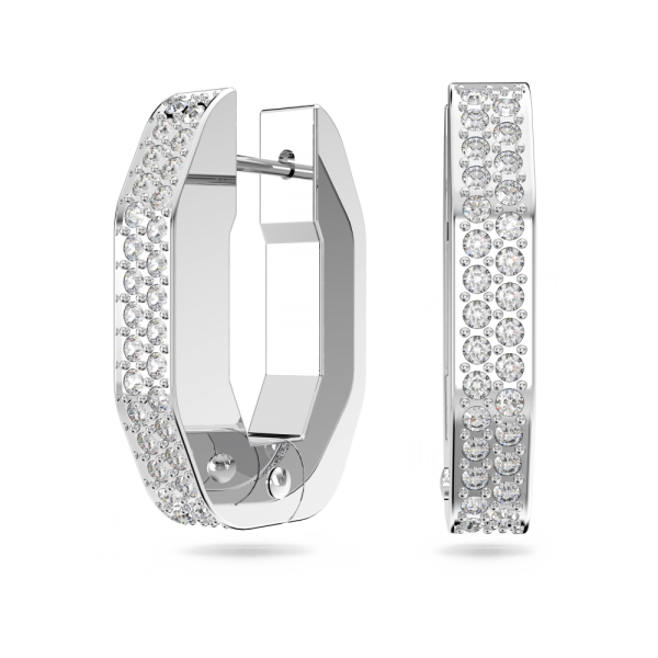 Brincos Swarovski Argola Dextera Modelo Octagonal Pequenas Brancos Lacado a Ródio