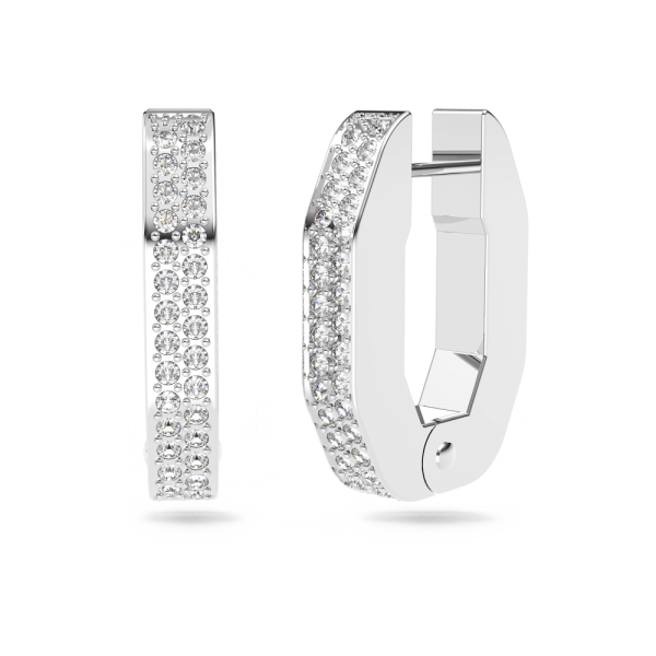 Brincos Swarovski Argola Dextera Modelo Octagonal Pequenas Brancos Lacado a Ródio