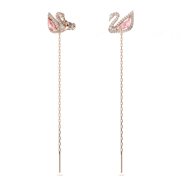 Brincos Swarovski Compridos Dazzling Swan Cisne Rosa Lacado a Rosa Dourado