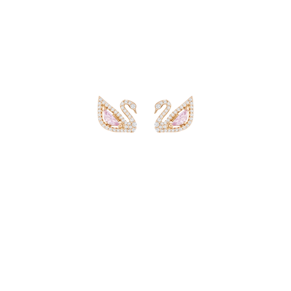 Brincos Swarovski Compridos Dazzling Swan Cisne Rosa Lacado a Rosa Dourado