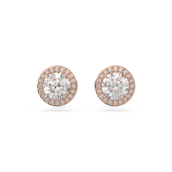 Brincos Swarovski Stud Constella Lapidação Redonda Pavé Branco Lacado a Rosa Dourado