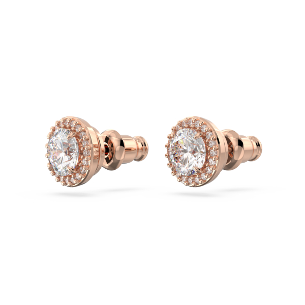 Brincos Swarovski Stud Constella Lapidação Redonda Pavé Branco Lacado a Rosa Dourado
