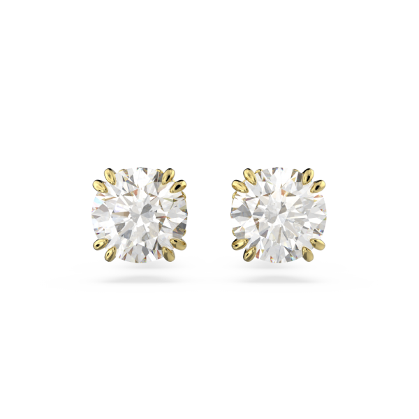 Brincos Swarovski Stud Constella Lapidação Redonda Branco Lacado a Dourado