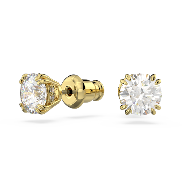 Brincos Swarovski Stud Constella Lapidação Redonda Branco Lacado a Dourado