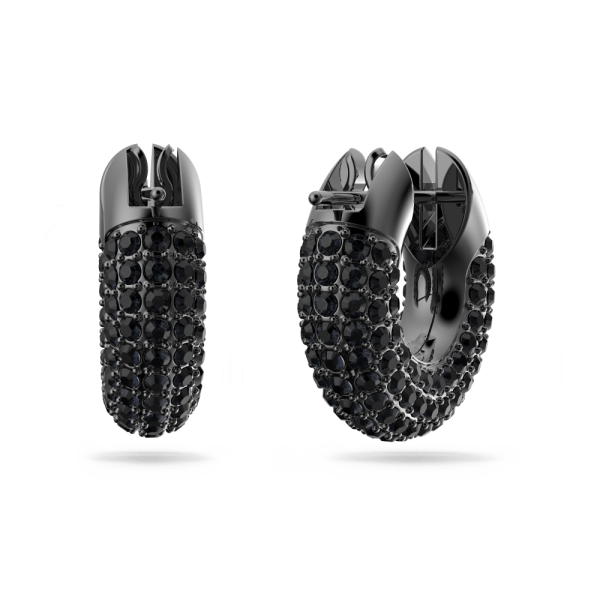Brincos Swarovski Argola Dextera Pequenas Pretos Lacada a Ródio