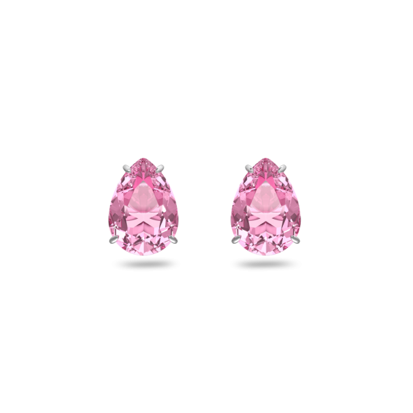 Brincos Swarovski Stud Gema Lapidação Gota Rosa Lacado a Ródio