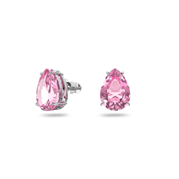 Brincos Swarovski Stud Gema Lapidação Gota Rosa Lacado a Ródio