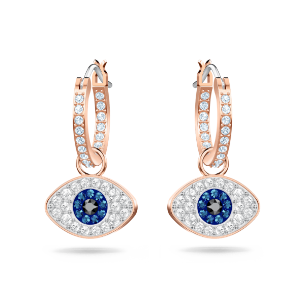 Brincos Swarovski Argola Symbolic Olho Grego Azul Lacado a Rosa Dourado