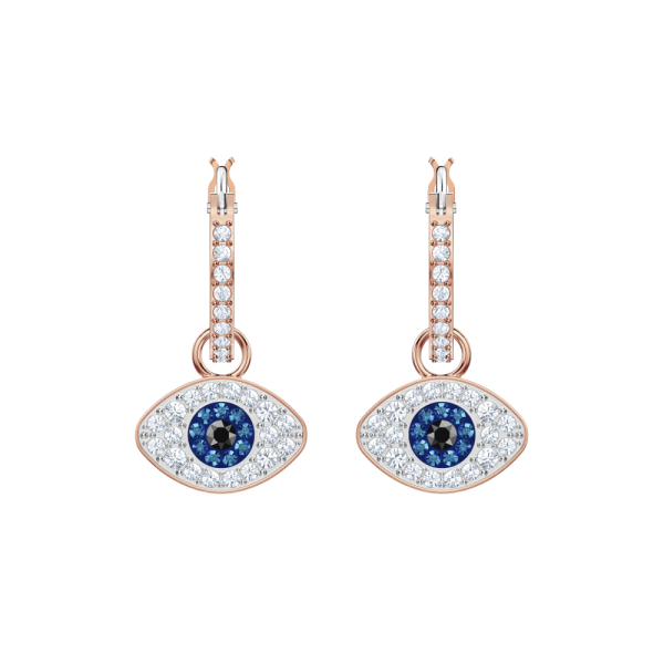 Brincos Swarovski Argola Symbolic Olho Grego Azul Lacado a Rosa Dourado