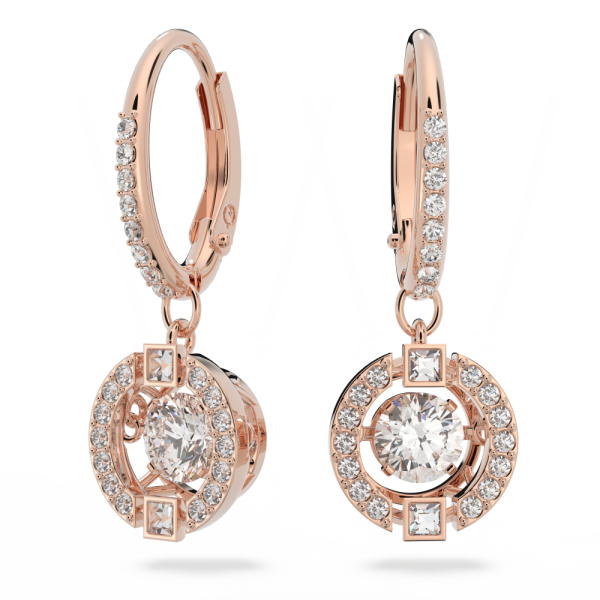 Brincos Swarovski Compridos Sparkling Dance Lapidação Redonda Branco Lacado a Rosa Dourado